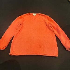 Eddie Bauer Orange Cotton Knit Sweater Women’s Medium V-Neck Long Sleeve Casual